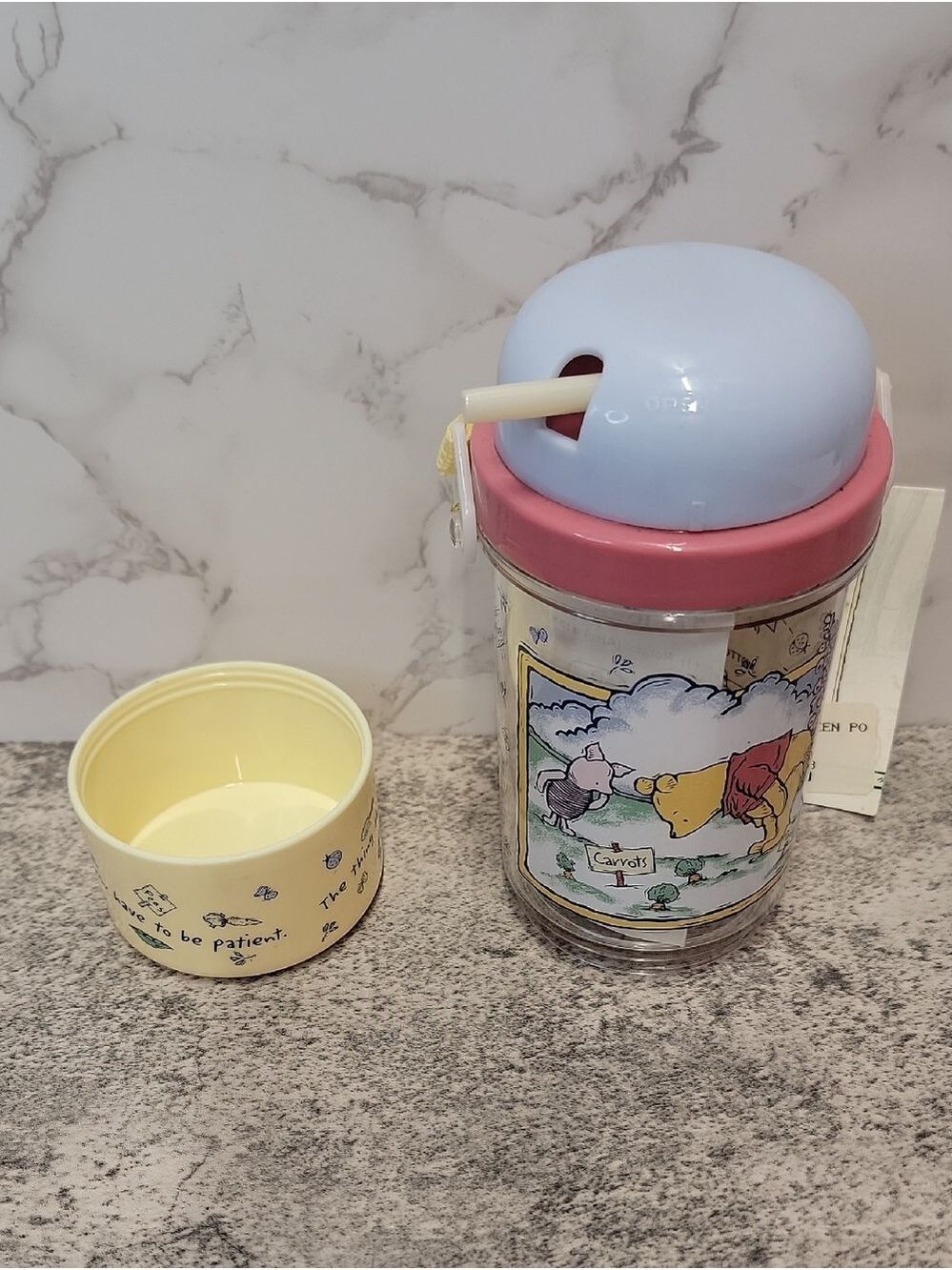 RARE VTG SELANDIA CLASSIC POOH SIP N SNACK CANTEEN W/ STRAW 8" TALL NEW WITH TAG - Picture 9 of 12